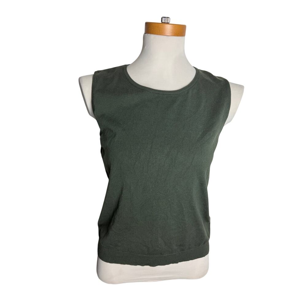 August Silk Knit Silk Blend Sleeveless Sweater Shell Army Green M